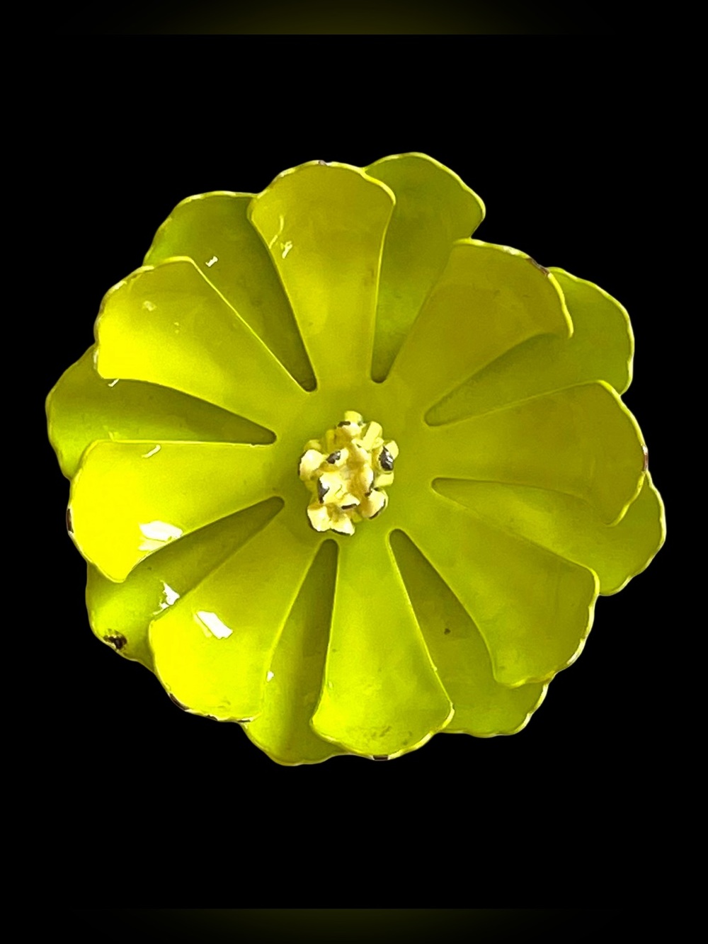 Vintage 1960s Chartreuse Enamel Flower Brooch